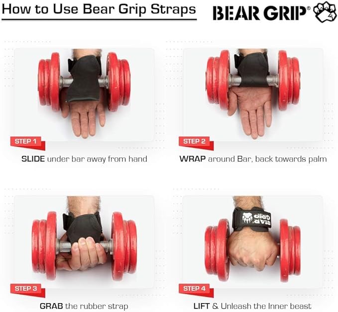 RUBBER BEAR GRIP Multi Grip Straps/Hooks, Premium Heavy duty weight lifting straps/gloves - Image 6