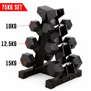 Hex Dumbbell 3 Tier Rack Storage Stand Tree With Dumbbells Set Home Gym fitness 75KG SET